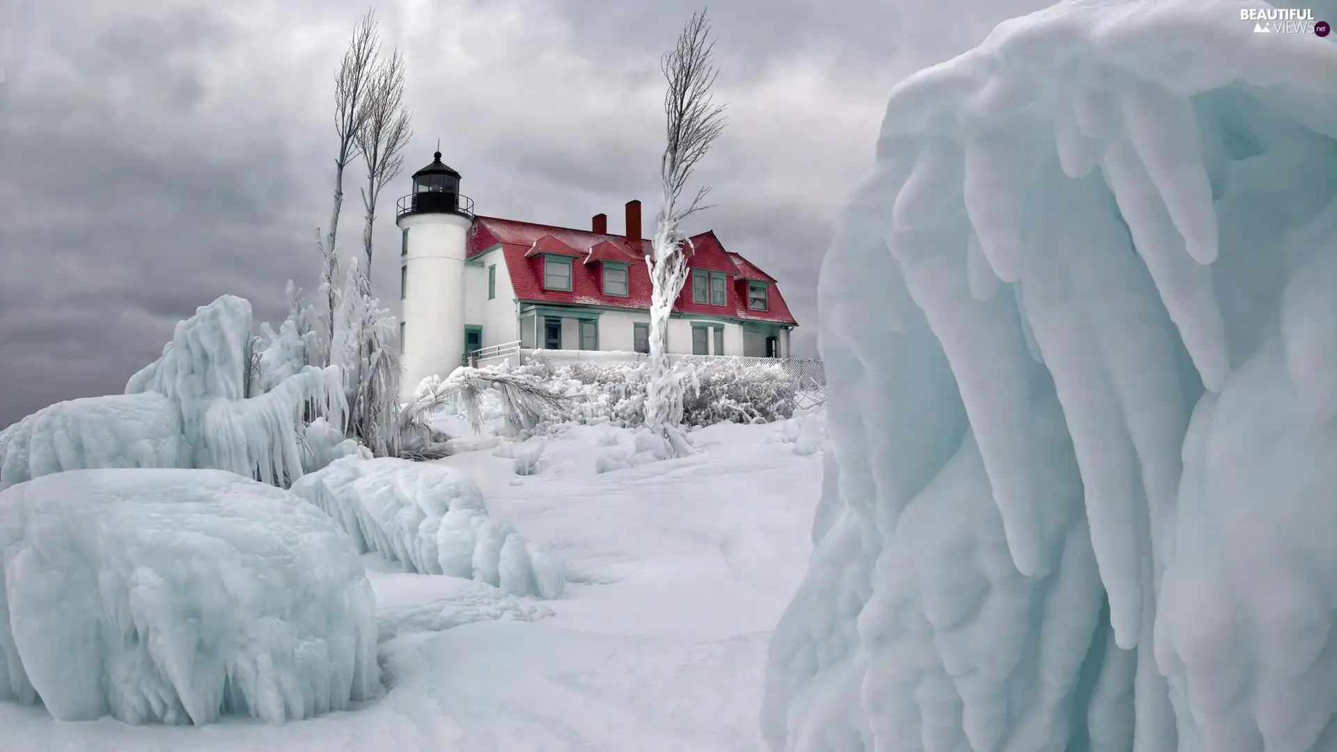 Point Betsie Light Museum, winter, Michigan, Point Betsie Lighthouse, The United States