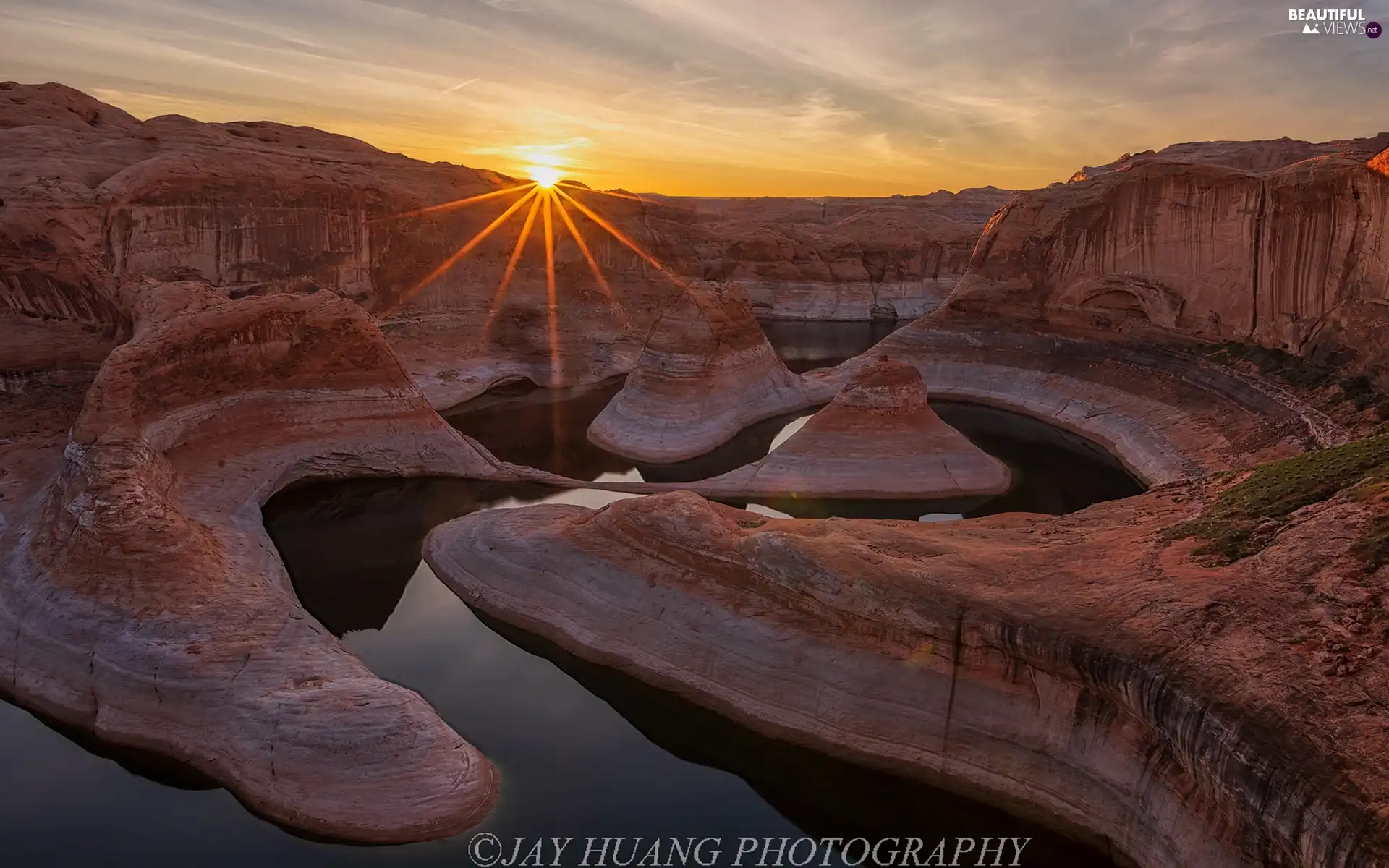 rocks, rays of the Sun, Glen Canyon, Powell Lake, The United States