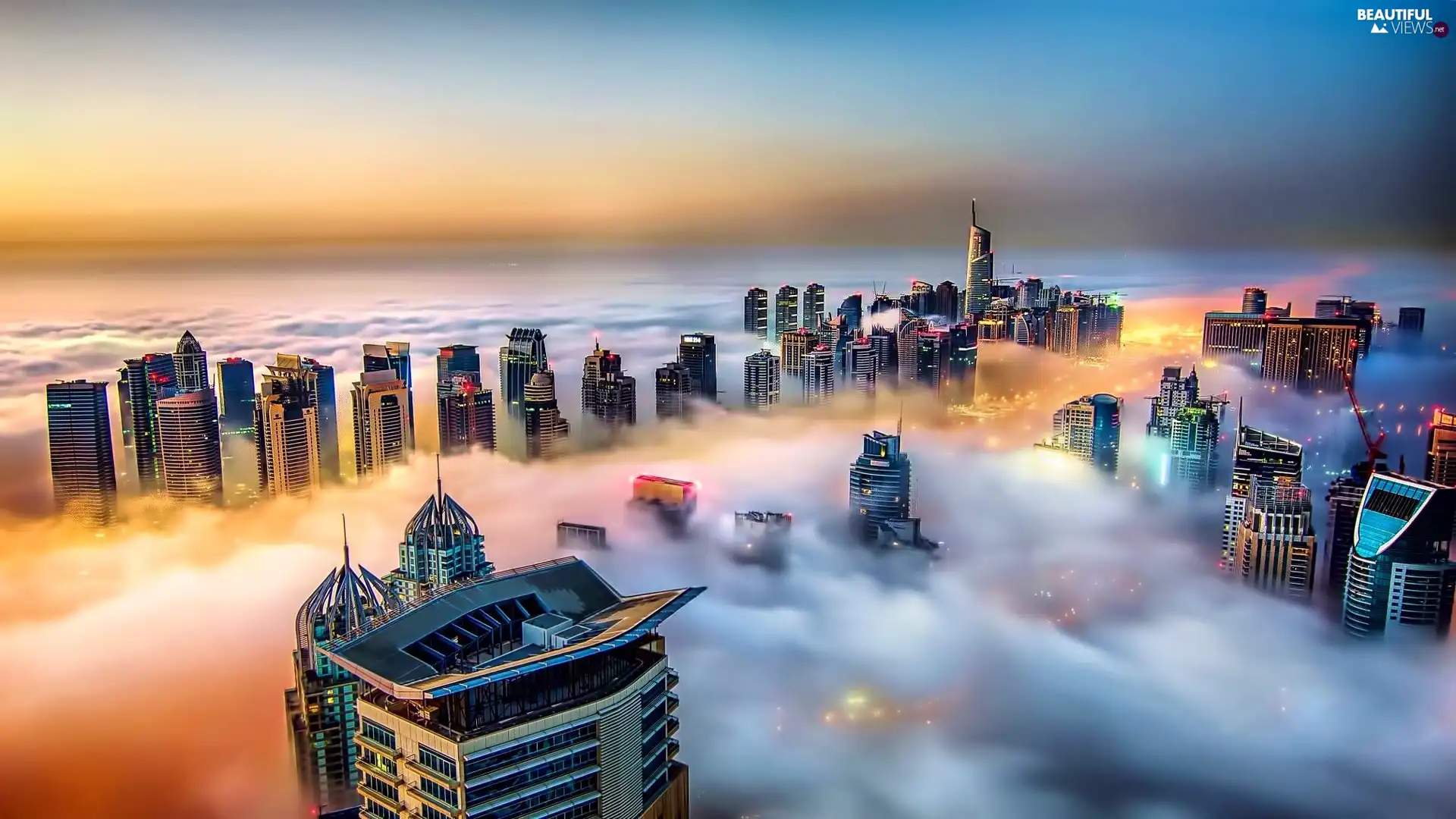 skyscrapers, Picture of Town, Aerial View, Fog
