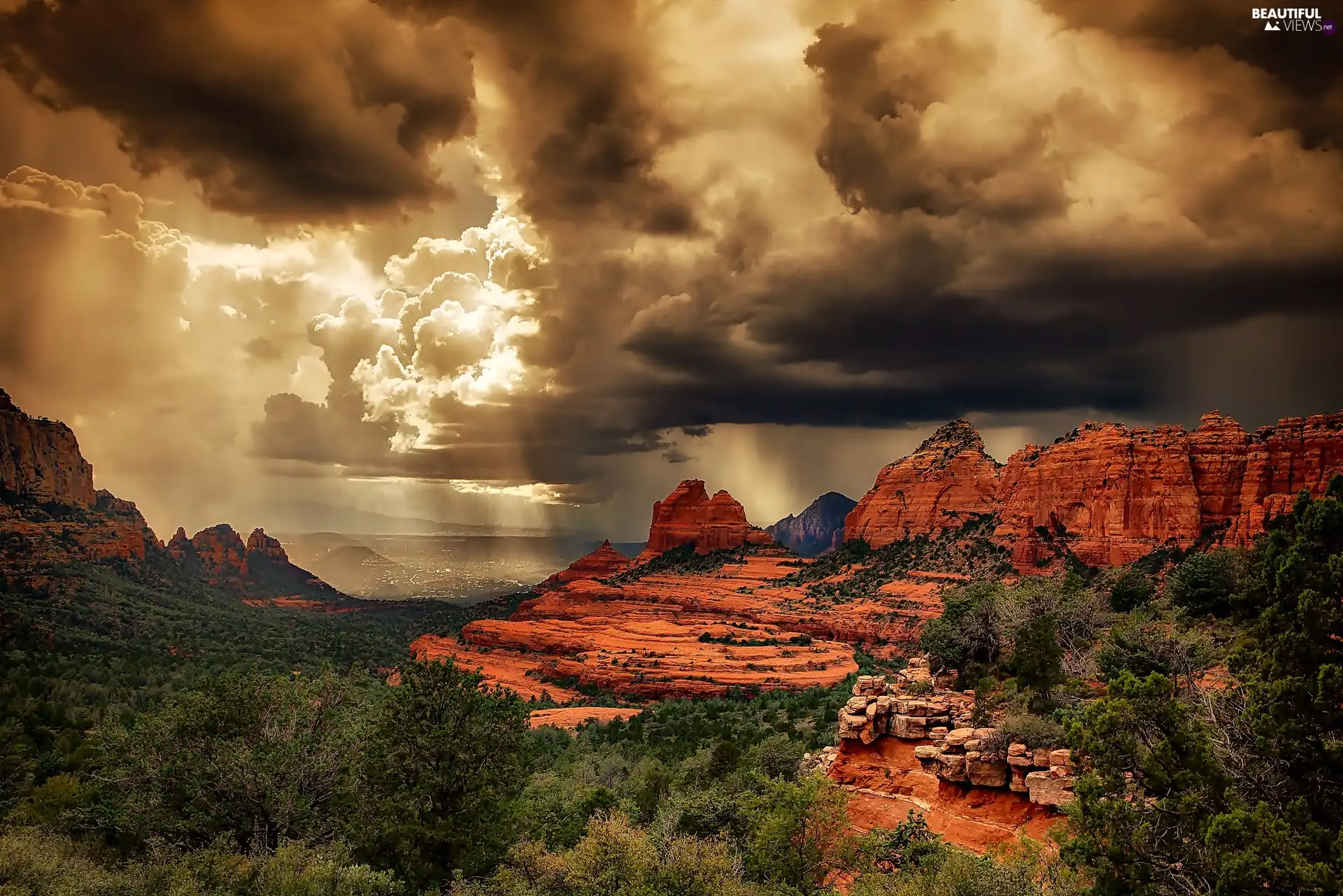 canyons, trees, viewes, clouds