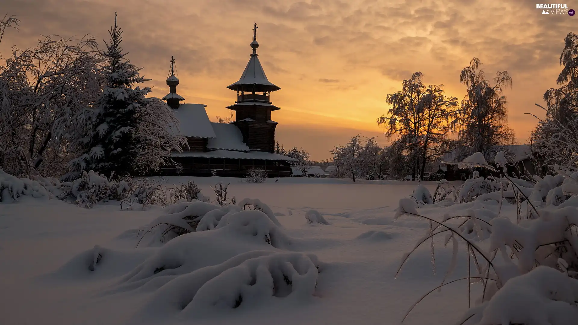 viewes, winter, Cerkiew, trees, snowy