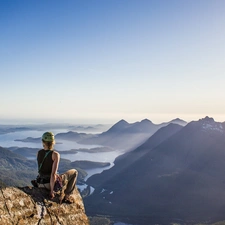 rocks, River, an, Summit, Women, Mountains