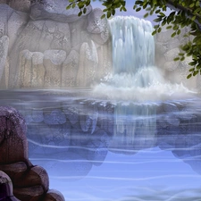 waterfall, viewes, Art, trees