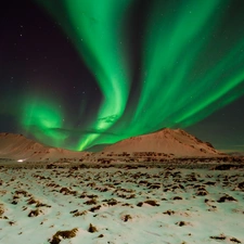 Mountains, Sky, aurora polaris