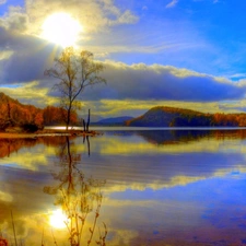 lake, reflection, autumn, forest