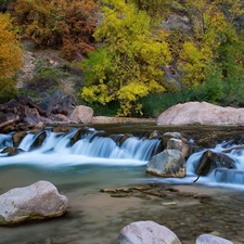 River, forest, autumn, Stones