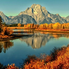 River, Mountains, autumn, forest