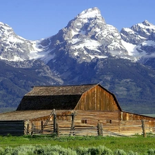 Barn, Mountains, grass