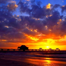 Beaches, pier, sun, sea, west