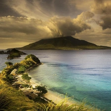 promontory, Islands, Beaches, sea, Houses, volcano