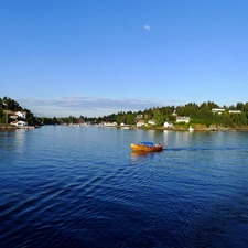 Town, Sea, Boat, by