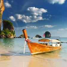 sea, rocks, Boats, Islands