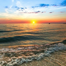 vessels, Waves, west, Island, sea, Boats, sun