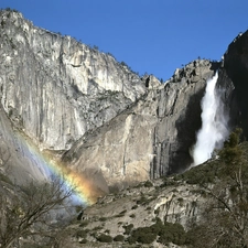 Mountains, rocks, Bush, Great Rainbows