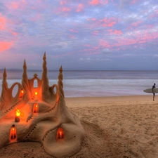 candles, Castle, Sand