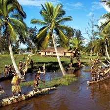 canoe, Palms, indonesia, River, Island