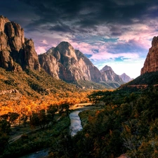 Sky, cloudy, canyon, River, luminosity, shadow, sun, flash, ligh