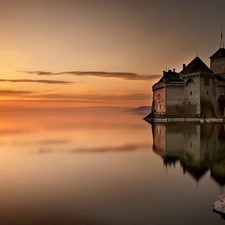 sea, sun, Castle, west