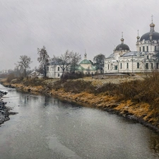 Rain, River, Church, weather