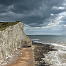 cliff, clouds, sea