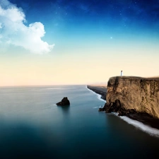 cliff, Sky, sea