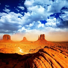 Desert, rocks, clouds, Stone