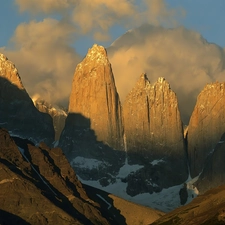 high, Mountains, clouds, peaks