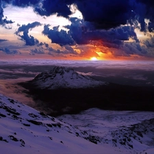 clouds, peaks, mountain