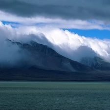 clouds, lake, Mountains