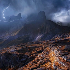 Mountains, Storm, clouds, Dolomites