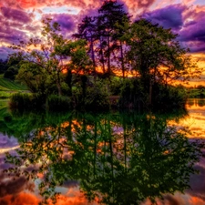 viewes, lake, clouds, reflection, Sky, trees