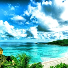 VEGETATION, sea, clouds, Seychelles, Stones, Beaches