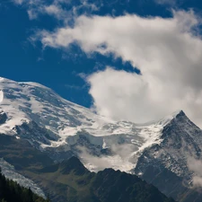 clouds, Mountains, snow