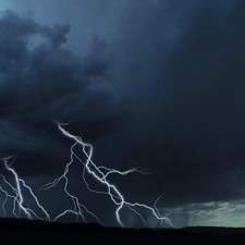 Storm, Black, clouds, thunderbolt