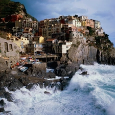 Houses, Rock, Coast, an