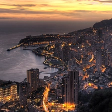 panorama, Night, Coast, town