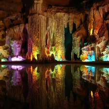 cave, nature, colors, lake