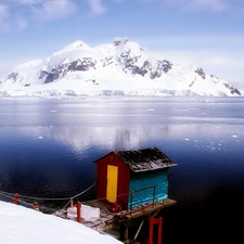 mountains, Platform, Cottage, Ice