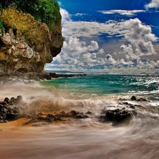 craggy, coast, clouds, sea, Sky