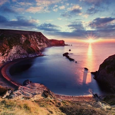 east, sun, rocks, cliff, sea