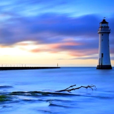 evening, Lighthouses, sea