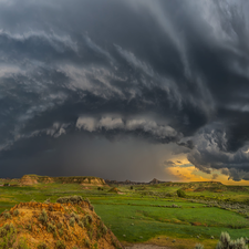 field, clouds, Montana, Storm, dark, The Hills, The United States