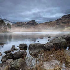 Fog, River, Stones