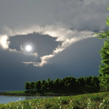 clouds, green, graphics, moon