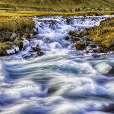 River, water, grass, Cascades