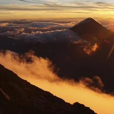 Mountains, clouds, Great Sunsets, peaks