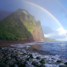 sea, Coast, Great Rainbows, Rocks