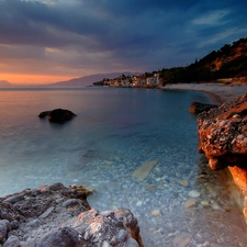 sea, Coast, Great Sunsets, rocks