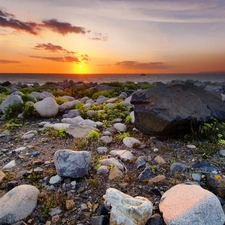 Stones, Coast, Great Sunsets