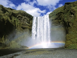 waterfall, iceland, Great Rainbows, skogafoss